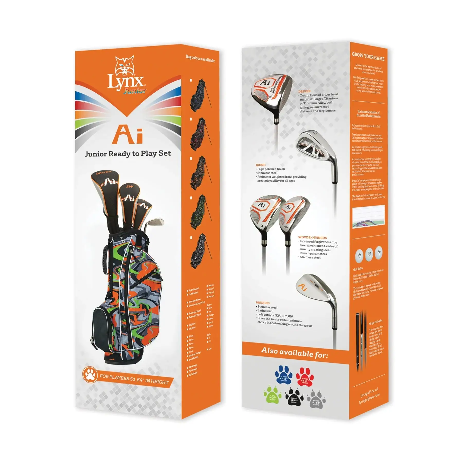 Lynx Junior AI Ready To Play Half Golf Set | Orange 51"-54" 3 Lynx Junior AI Ready To Play Half Golf Set | Orange 51"-54"